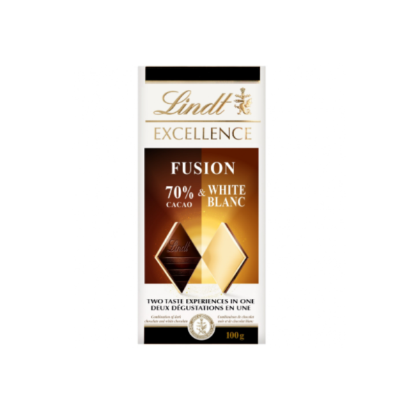 Tavoletta lindt exc 70% 100 gr fusion cacao bianco